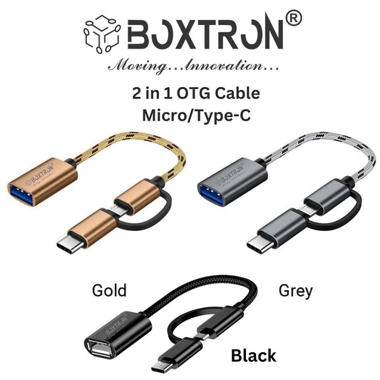 Boxtron 2 in 1 OTG Adapter Cable Micro USB + USB C to USB 3.0 Female Connector Cable.