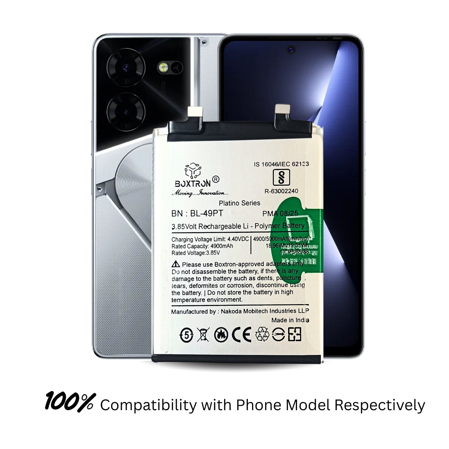 Boxtron BL49PT 5000 mAh Battery for Tecno Pova 5 Pro 5G (LH8N), 3.85 V Lithium‑Polymer, BIS Certified, 6‑Month Replacement Warranty
