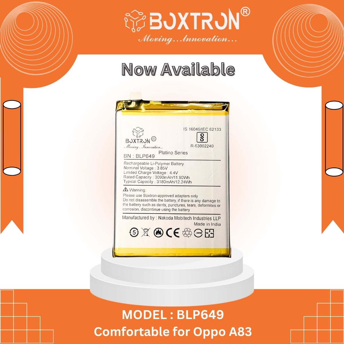 Boxtron Capacity Proper 3180 mAh Mobile Battery for Oppo A83 / BLP649 , .
