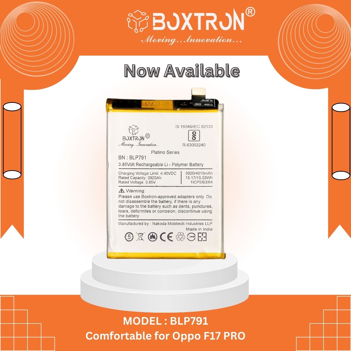 Boxtron BLP791 Battery Compatible for Oppo F17 PRO, - 4015mAh Battery Capacity