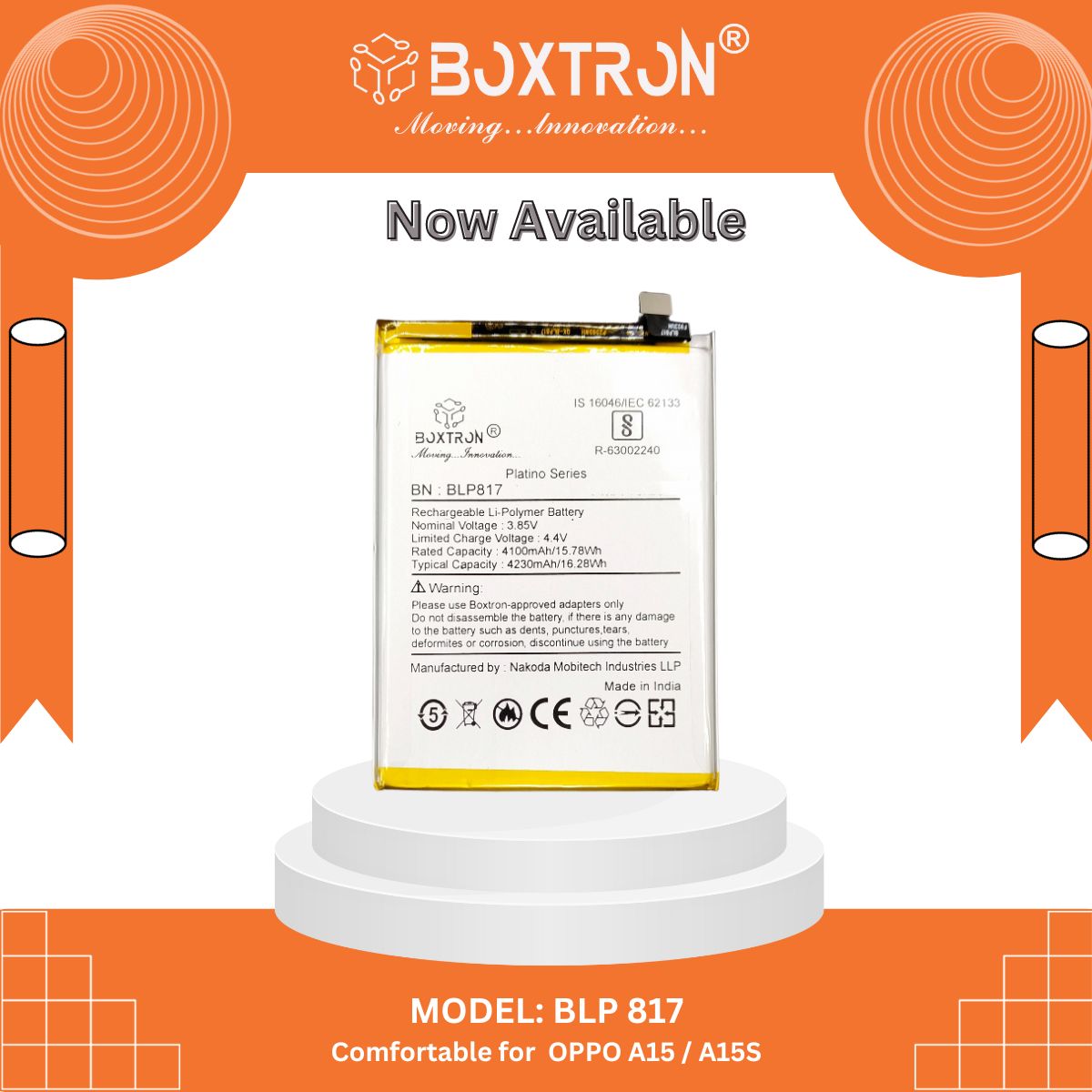 Boxtron BLP817 Compatible for Oppo A15 / A3s 4230mAh battery capacity