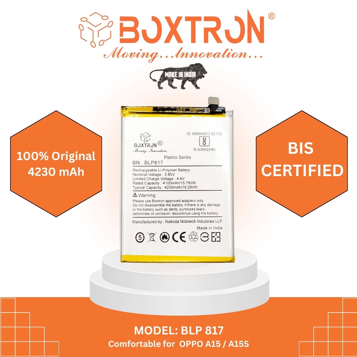 Boxtron BLP817 Compatible for Oppo A15 / A3s 4230mAh battery capacity