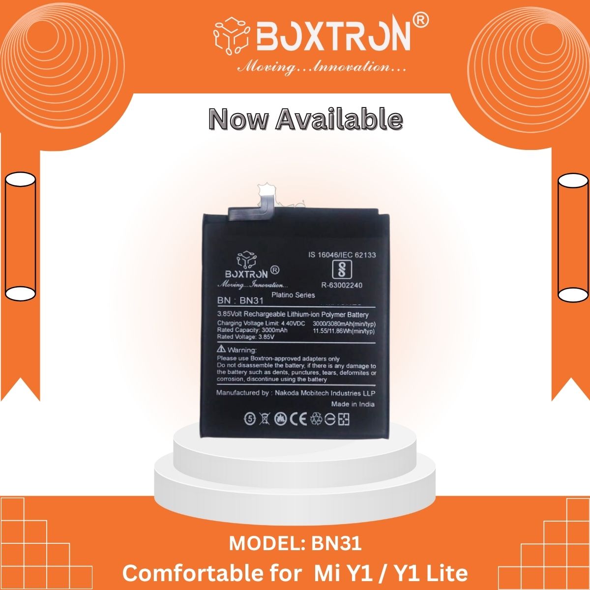 Boxtron BN31 Battery Compatible for Xiaomi/Redmi/Mi Y1 - 3080MAh Battery Capacity
