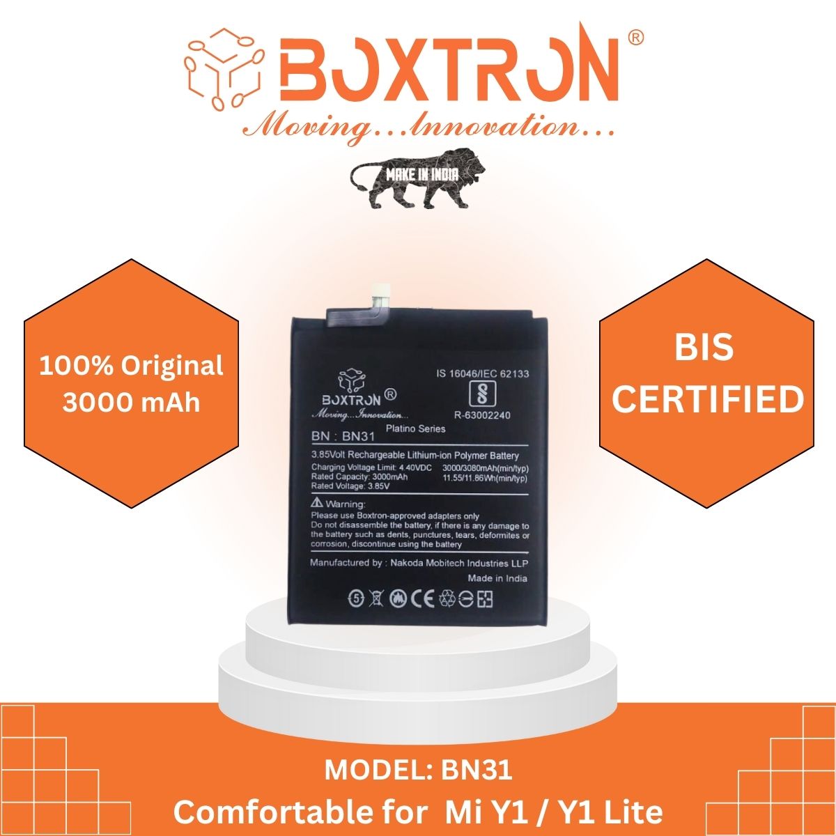 Boxtron BN31 Battery Compatible for Xiaomi/Redmi/Mi Y1 - 3080MAh Battery Capacity