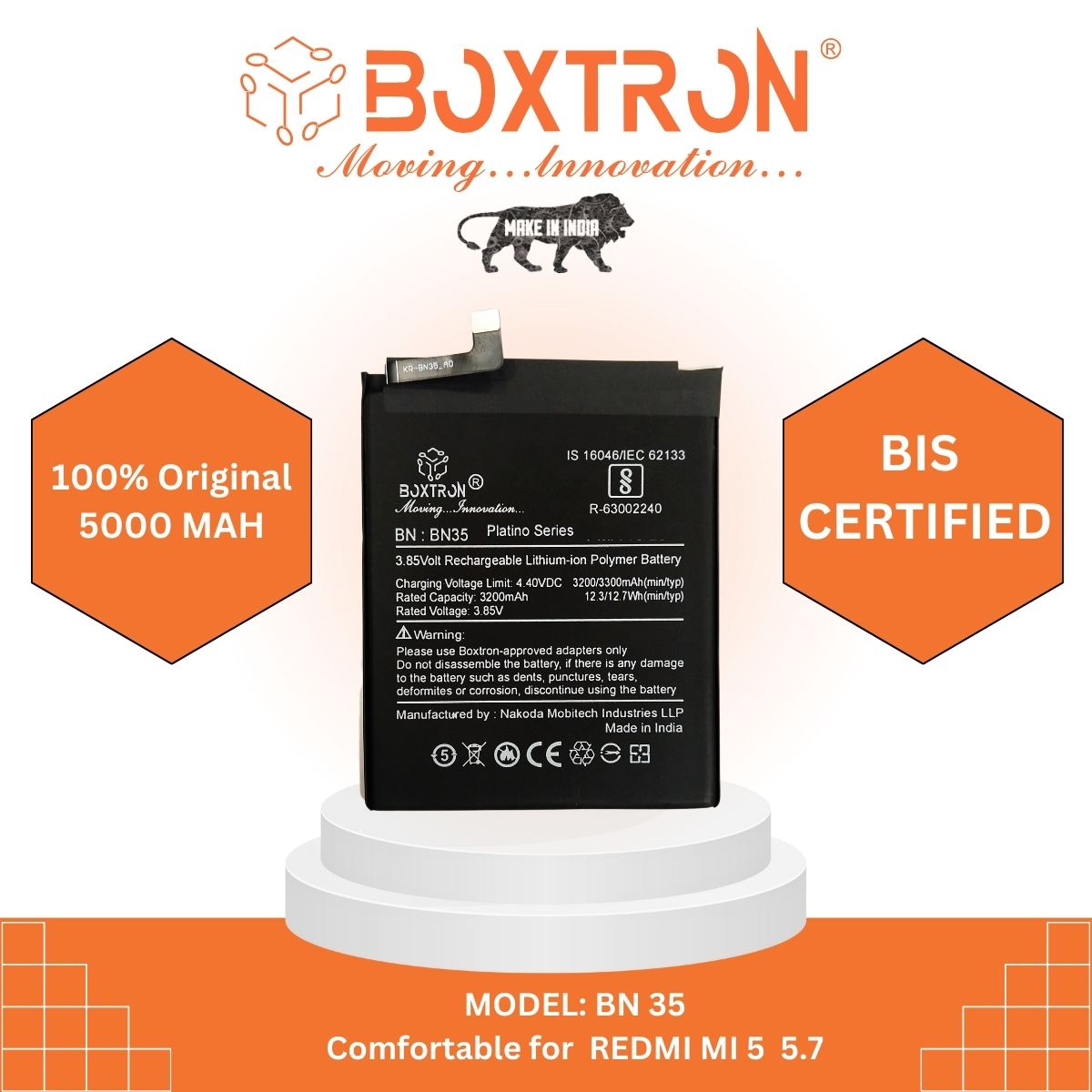 Boxtron BN35 Battery Compatible for Redmi 5. - 3300 mAh Battery Capacity 180 Day's Replacement Warranty