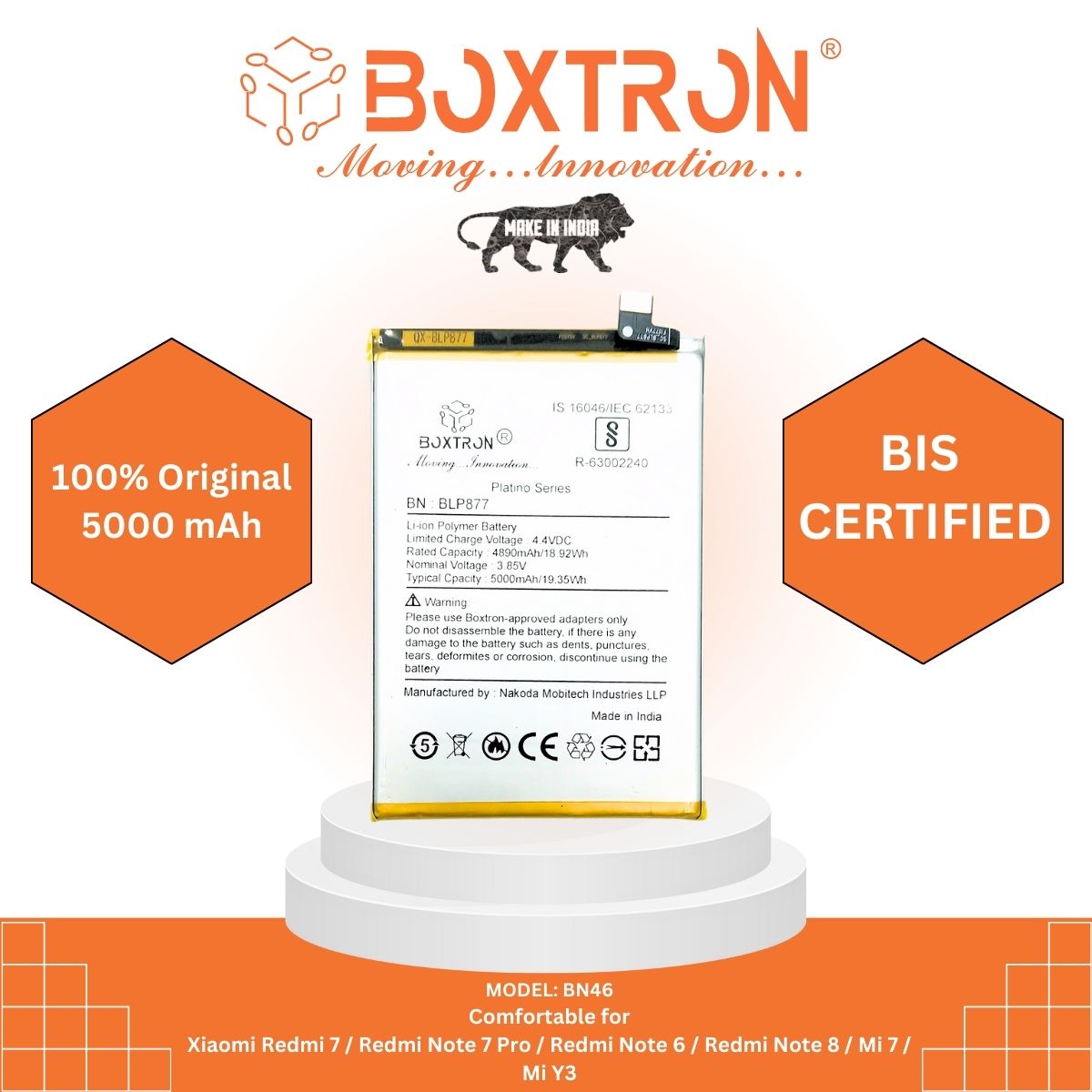 Boxtron BN46 Battery is compatible for Xiaomi Redmi 7, Redmi Y3,Redmi 6 4000 mAh Battery capacity  .