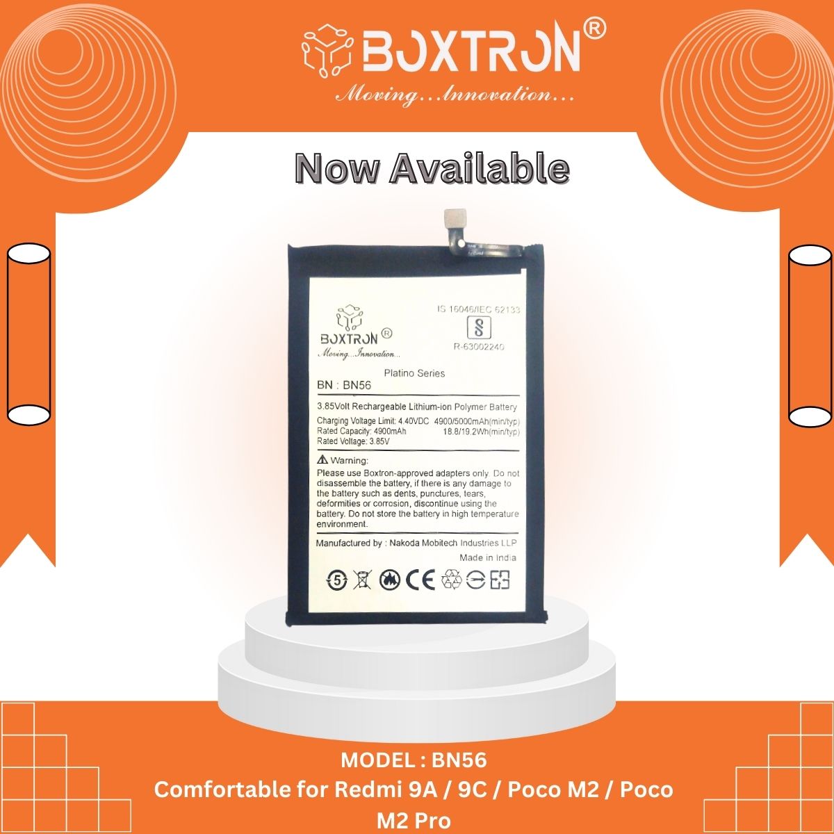 Boxtron BN-56 Battery Compatible for Redmi 9A/9C /Poco M2 Pro - 5020mAh Battery Capacity