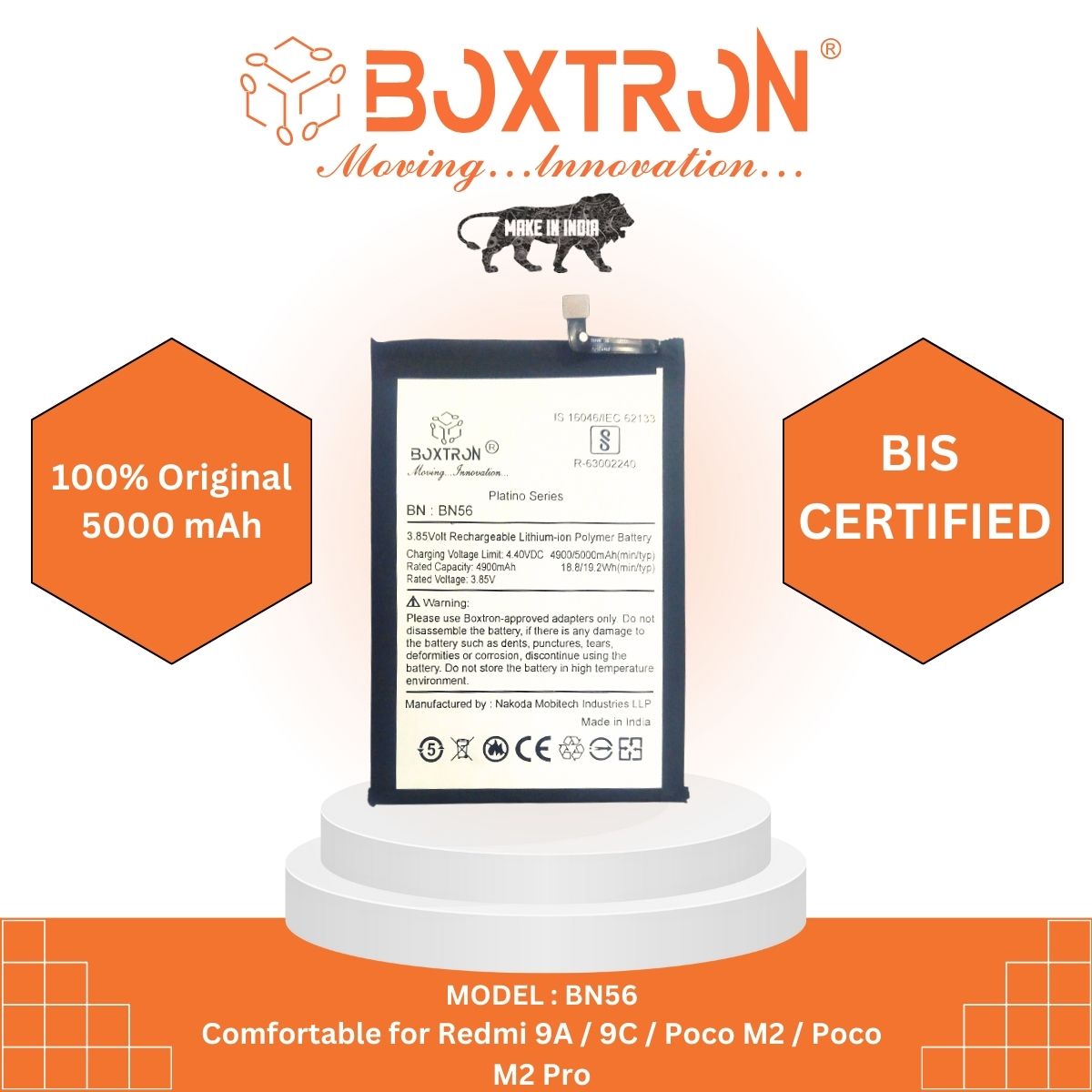 Boxtron BN-56 Battery Compatible for Redmi 9A/9C /Poco M2 Pro - 5020mAh Battery Capacity