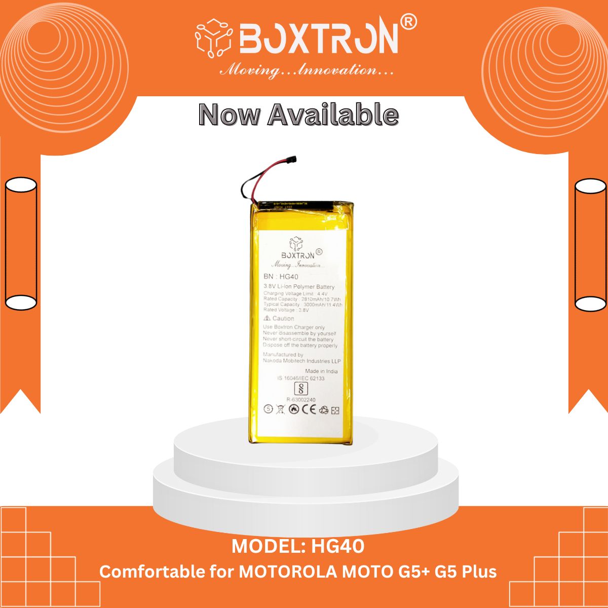 Boxtron HG40 Battery Compatible for Motorola Moto G5 Plus - 2800mAh Battery Capacity