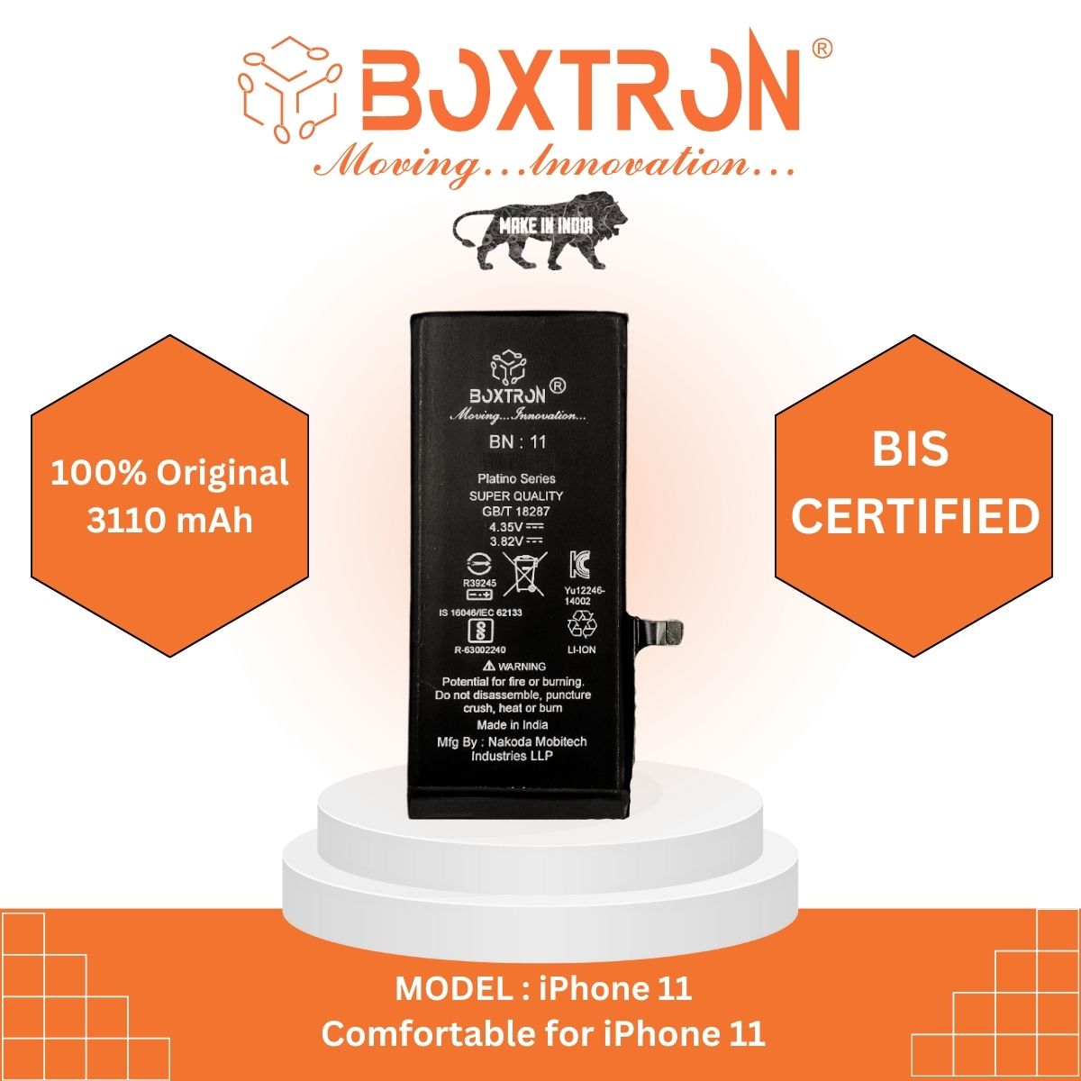Boxtron ip 11 Battery Compatible for Apple iPhone 11 - 3110 mAh Battery Capacity