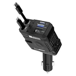 TurboCharge 120W Car Charger | 4-in-1 USB/Type-C/USB L | QC & PD Support | Smart Fast Charging Adapter for Mobile, Laptop, Watch – 180° Rotation(Black)