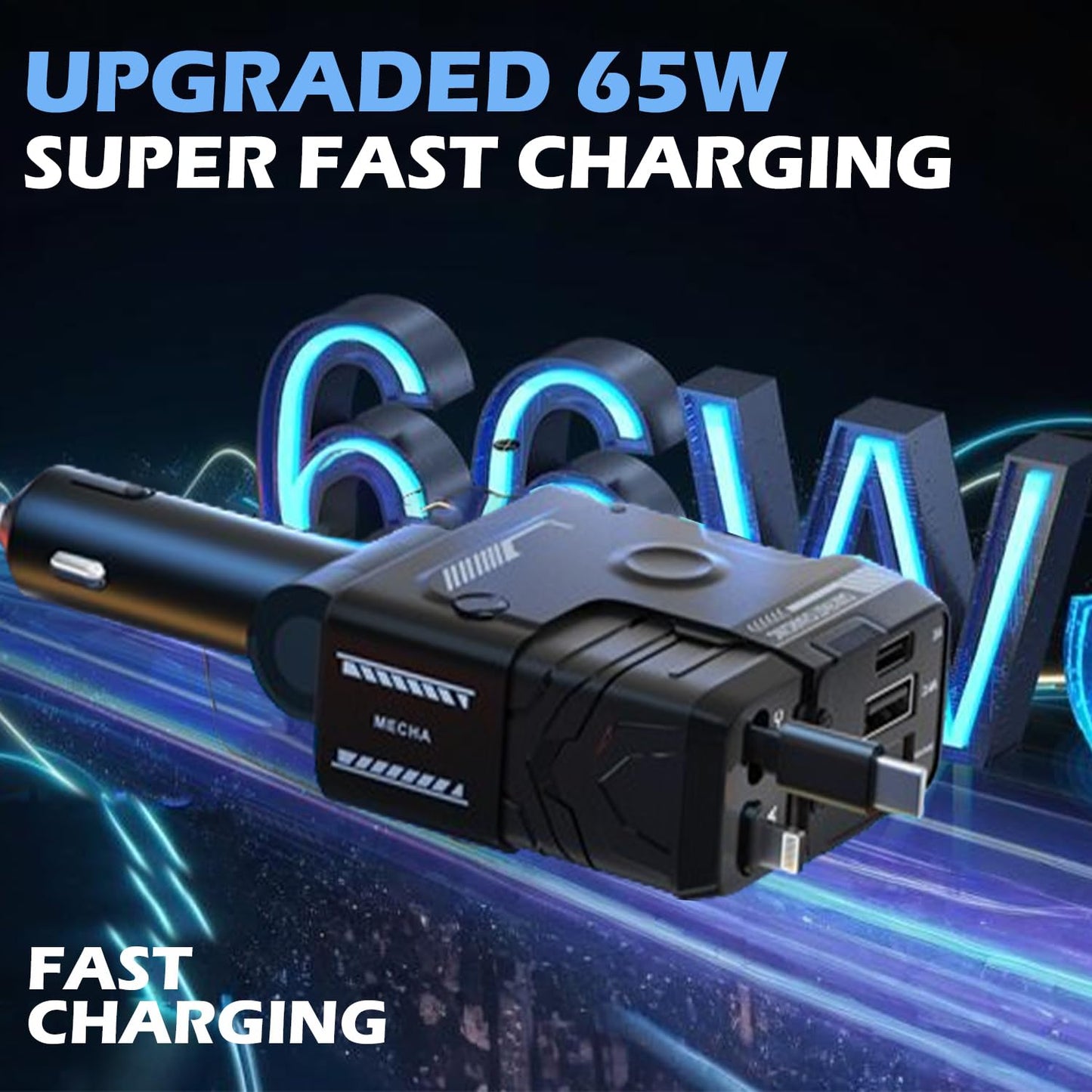 TurboCharge 120W Car Charger | 4-in-1 USB/Type-C/USB L | QC & PD Support | Smart Fast Charging Adapter for Mobile, Laptop, Watch – 180° Rotation(Black)