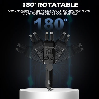 TurboCharge 120W Car Charger | 4-in-1 USB/Type-C/USB L | QC & PD Support | Smart Fast Charging Adapter for Mobile, Laptop, Watch – 180° Rotation(Black)