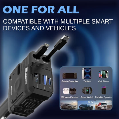 TurboCharge 120W Car Charger | 4-in-1 USB/Type-C/USB L | QC & PD Support | Smart Fast Charging Adapter for Mobile, Laptop, Watch – 180° Rotation(Black)