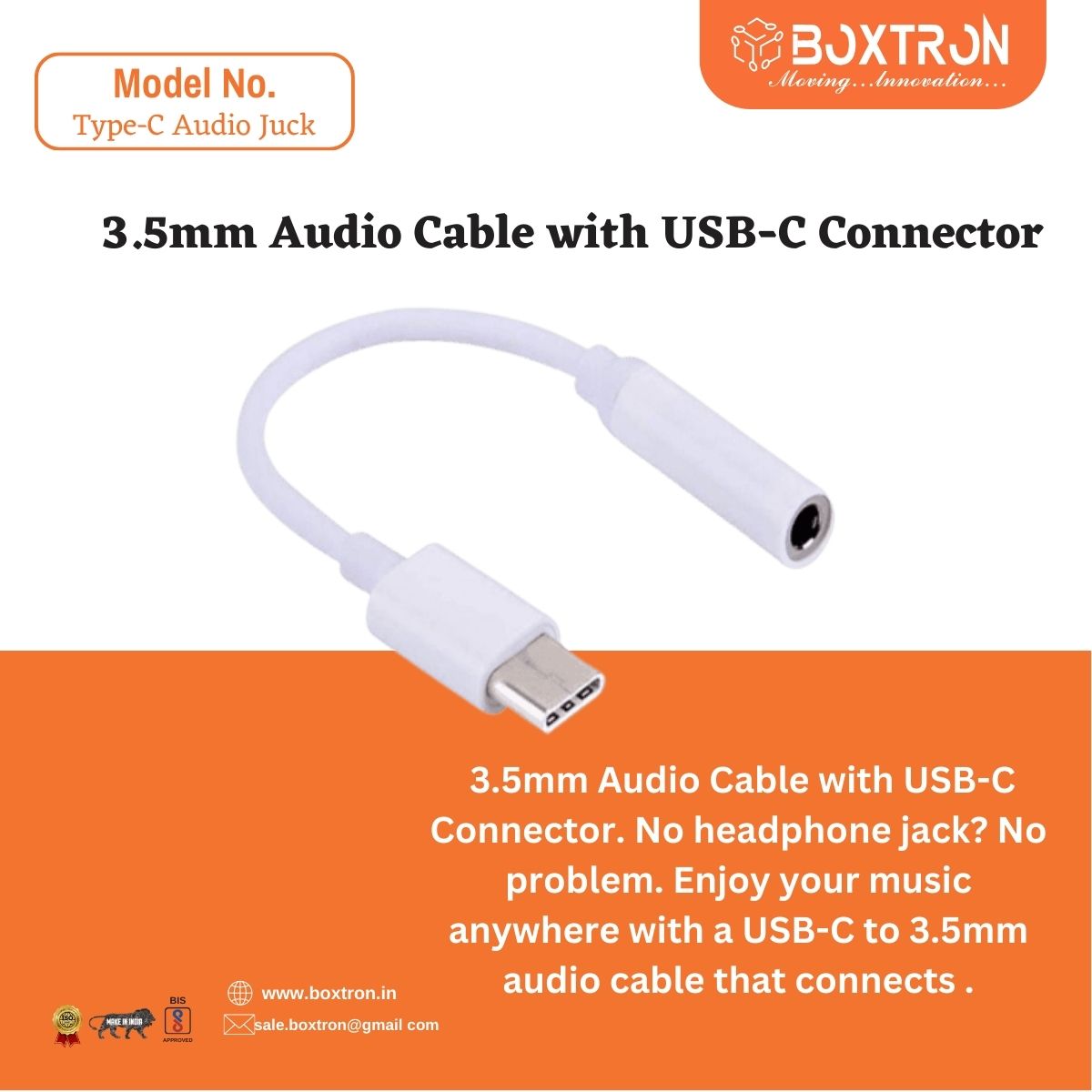 Boxtron USB Type C to Audio Jack Connector, Headphones Jack Converter compatible with all Android Devices