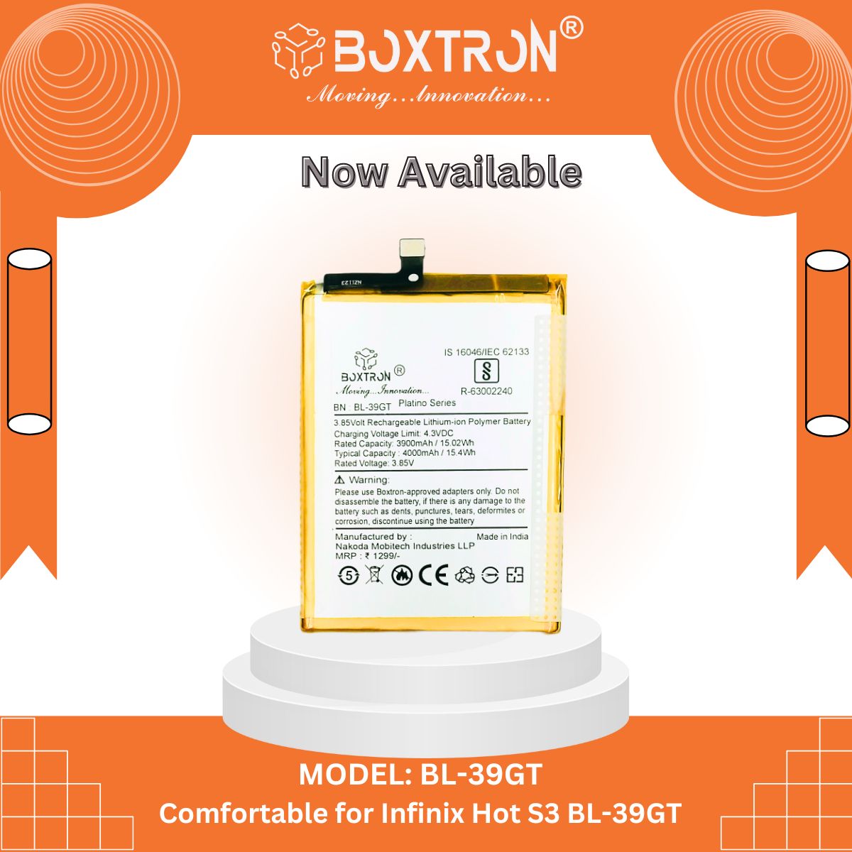 Boxtron BL-39GT Battery Compatible with Tecno Camon I IA5 Twin RD008 - 4000mAh Battery Capacity