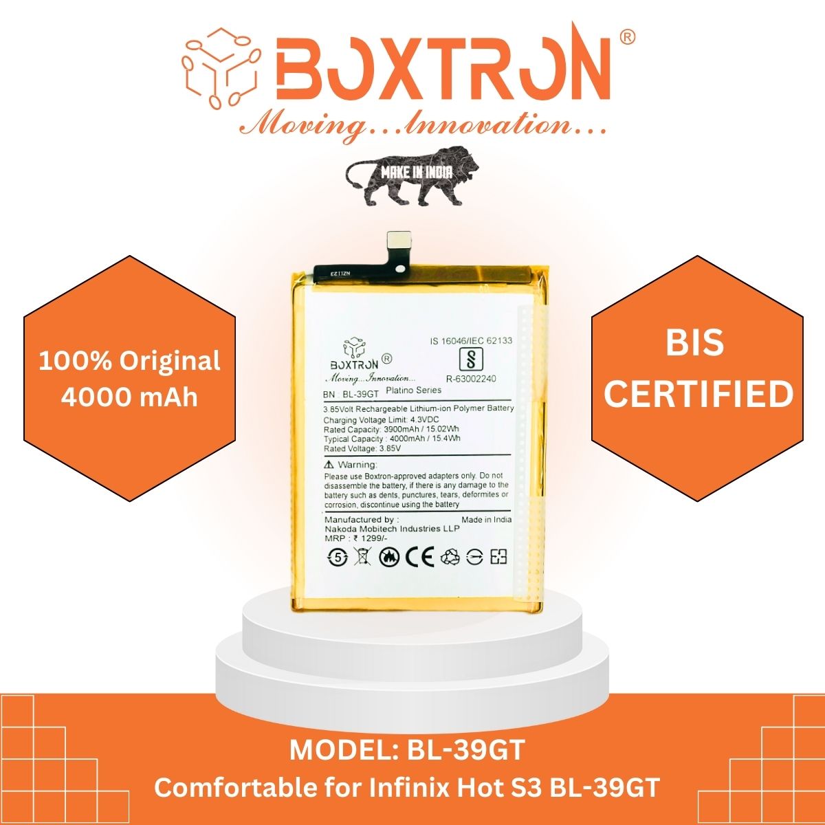 Boxtron BL-39GT Battery Compatible with Tecno Camon I IA5 Twin RD008 - 4000mAh Battery Capacity