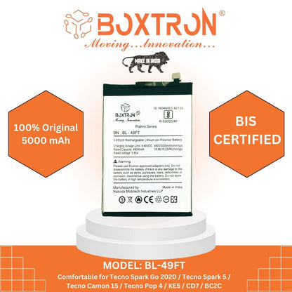 Boxtron BL-49FT Battery Compatible with Tecno Camon 15 & Spark 5 Air & Pop 4 - 5000 Mah Battery Capacity