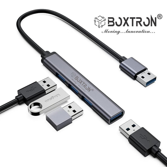 Boxtron USB Hub (4-in-1), Multiport Adapter  1 x USB 3.0 & 3 x USB 2.0 Ports, up to 5 Gbps High Speed Data Transfer for Laptop/PC