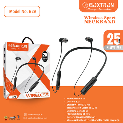 Boxtron B29 Bluetooth Neckband  Magnetic Earplugs. .