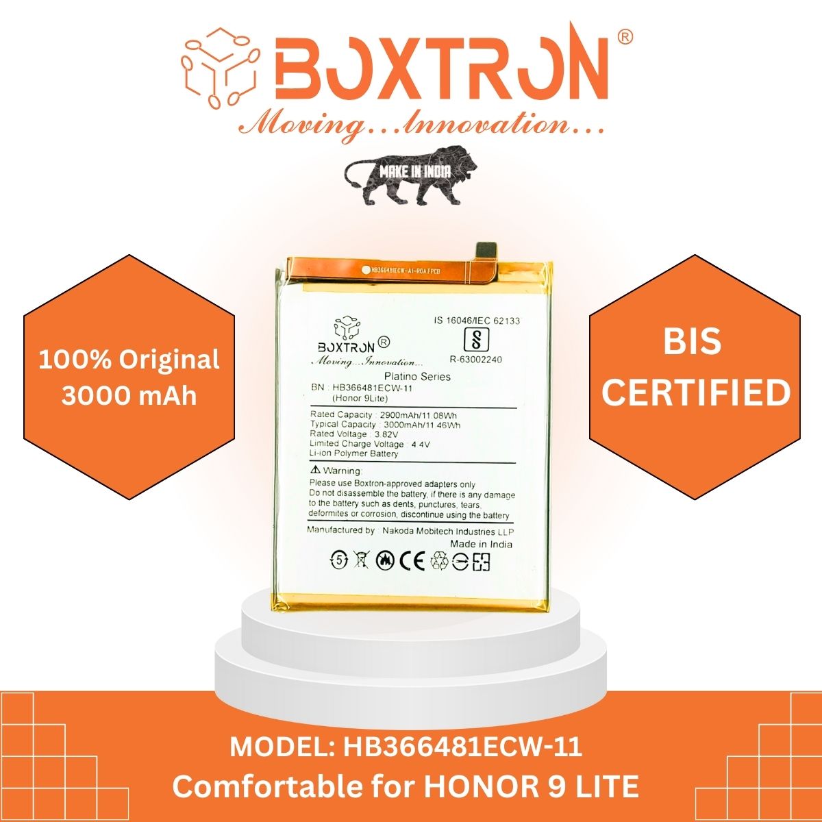 Boxtron HB366481ECW Battery Compatible for Huawei Honor 9 lite - 3000 mAh Battery Capacity