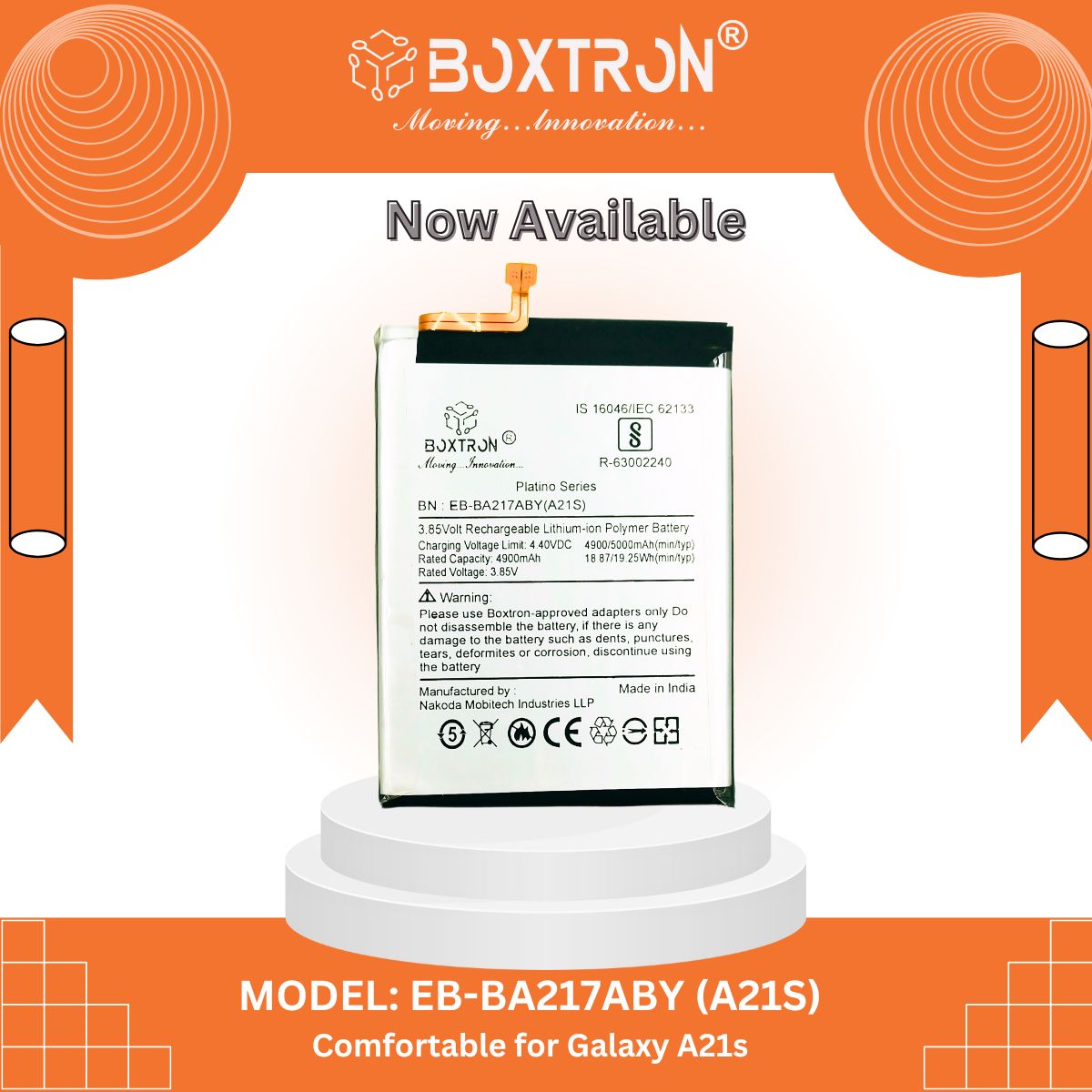 Boxtron EB-BA217ABY Battery Compatible for Samsung A21s 5000mAh Battery Capacity