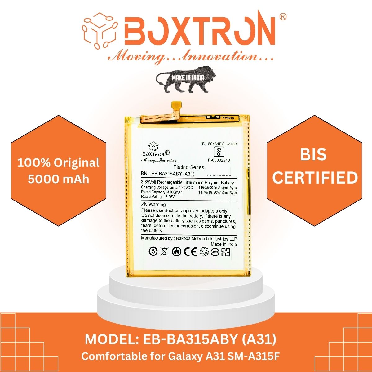 Boxtron EB-BA315ABY Battery Compatible for Samsung Galaxy A31 / A31S - 5000 mAh Battery Capacity