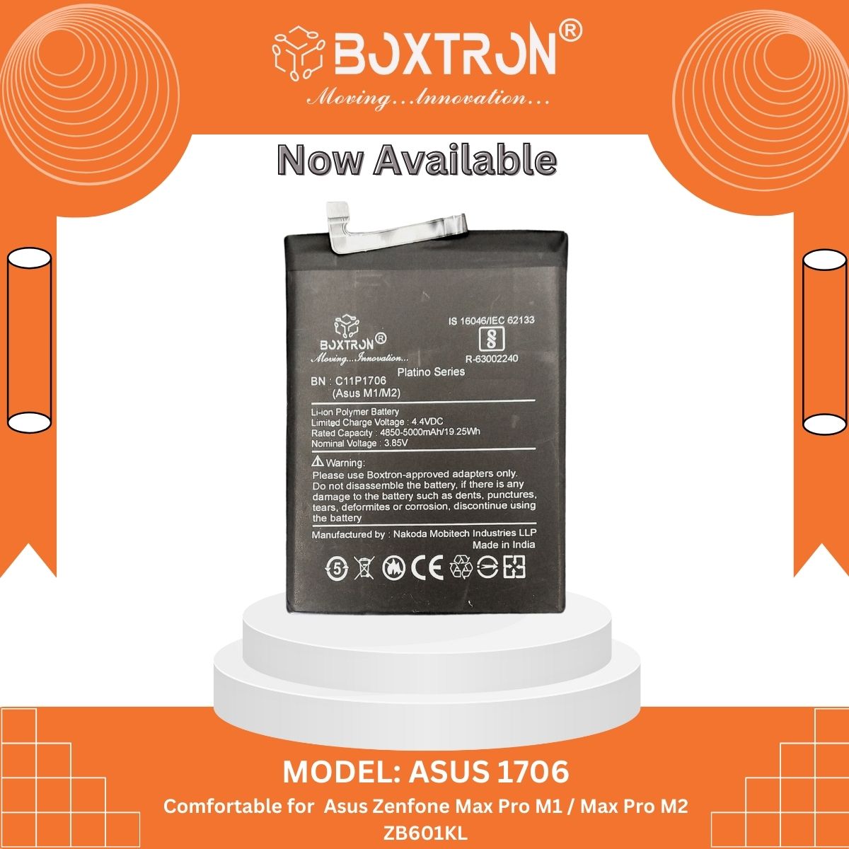 Boxtron C11P1707 Battery Compatible for ASUS Zenfone Max M1 ZB555KL X00PD - 4000 Mah Battery Capacity