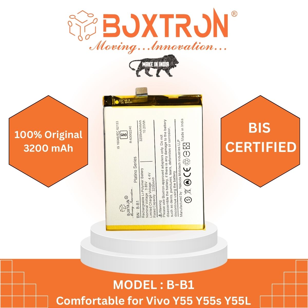 Boxtron B-B1 Battery Compatible for Vivo Y55 Y55A - 3200 mAh Battery Capacity