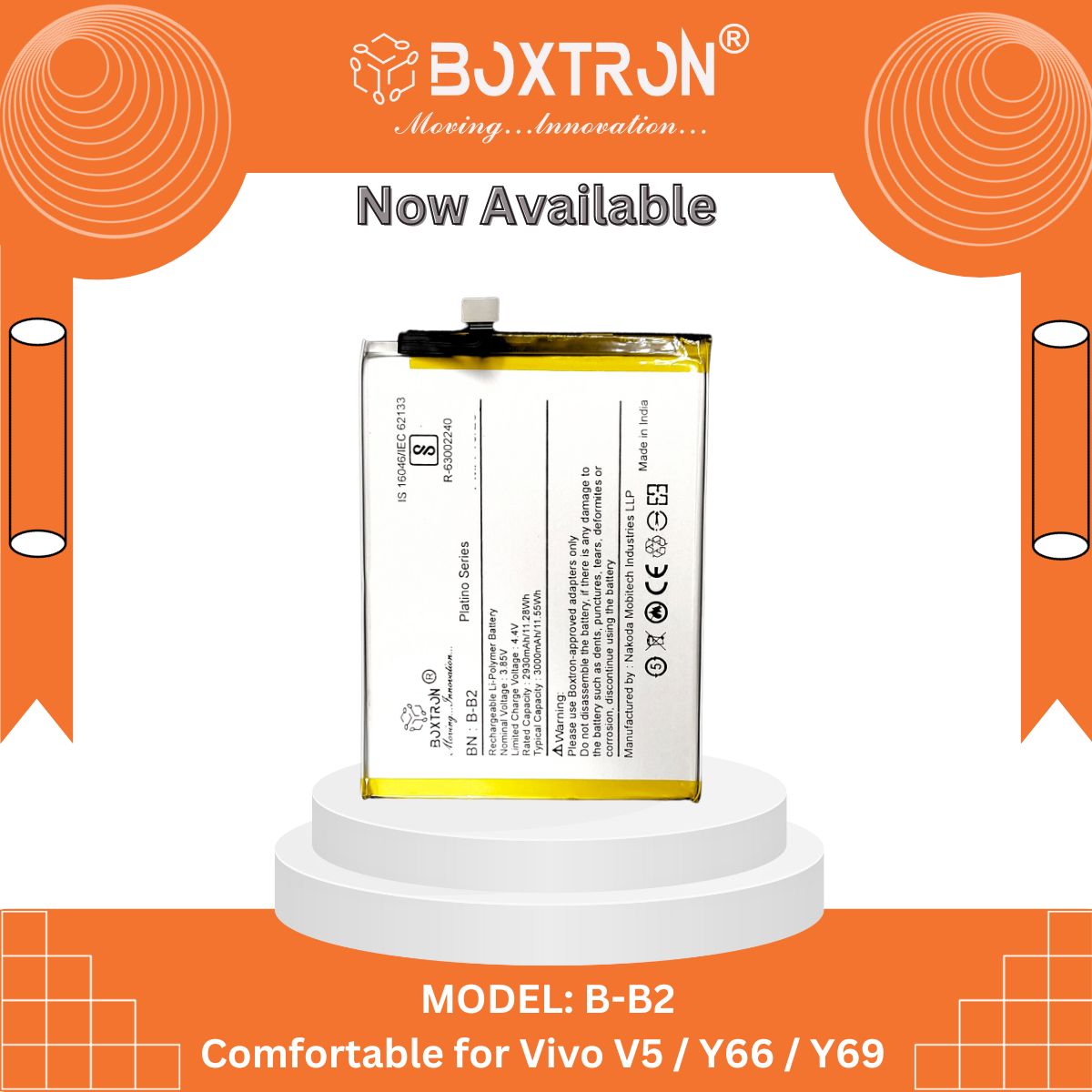 Boxtron B-B2 Battery Compatible for Vivo V5 & Vivo Y66, 3000mAh battery capacity