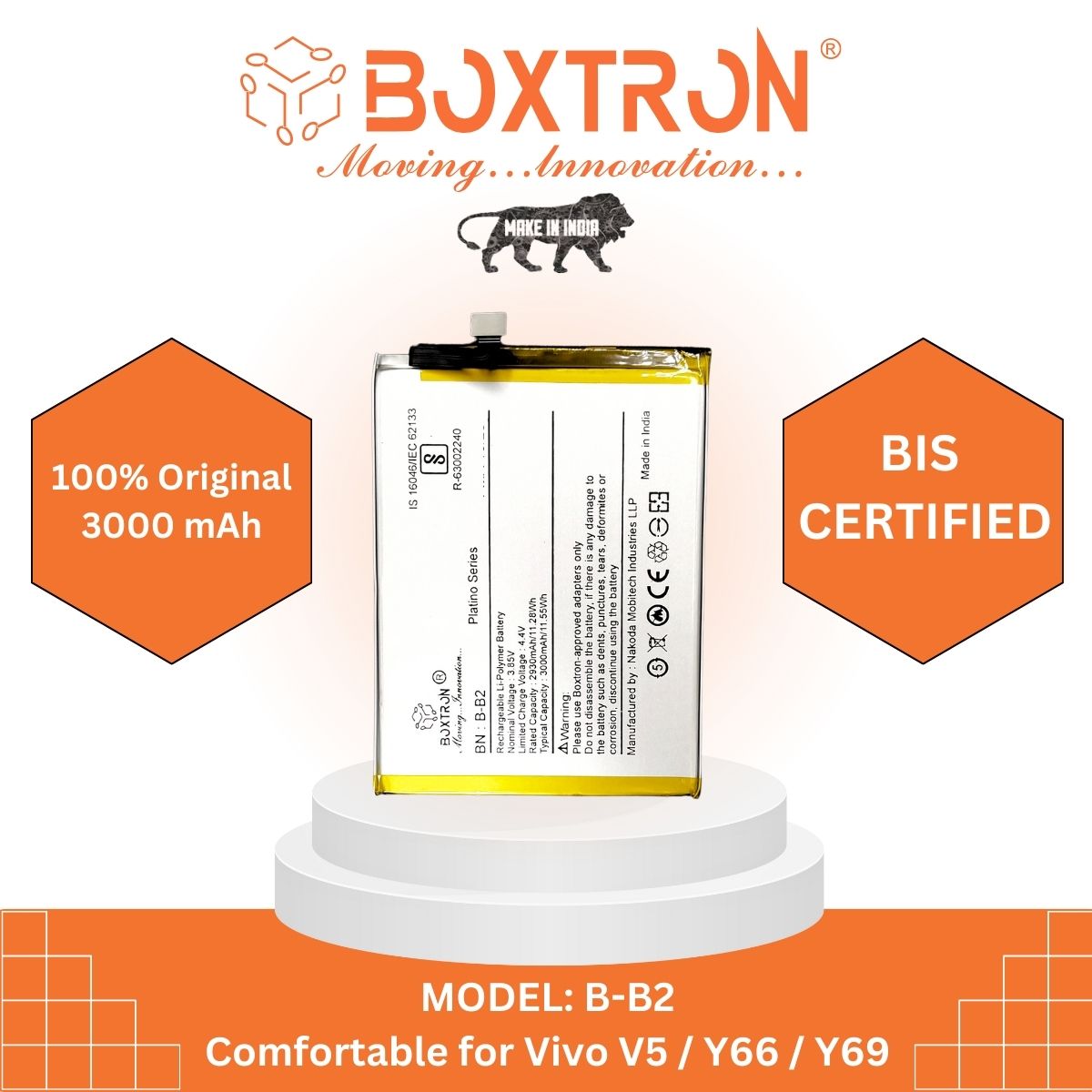 Boxtron B-B2 Battery Compatible for Vivo V5 & Vivo Y66, 3000mAh battery capacity