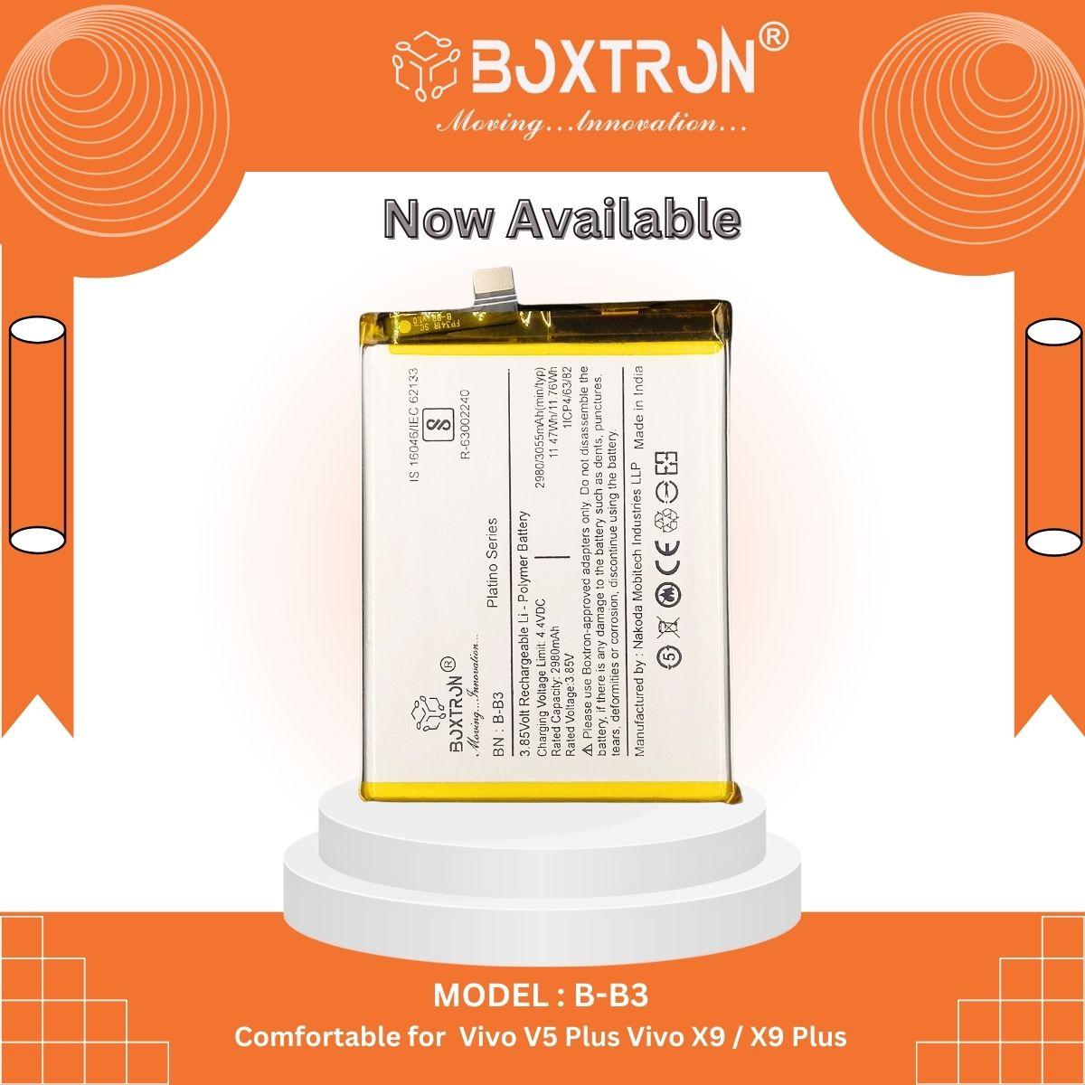 Boxtron B-B3 Battery for Vivo X9 / X9PLUS  - 3055mAh Battery Capacity