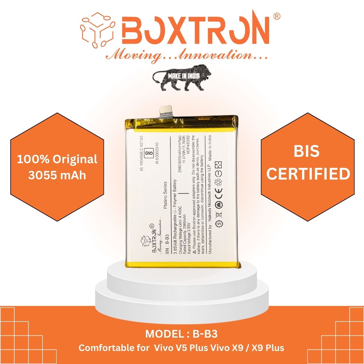 Boxtron B-B3 Battery for Vivo X9 / X9PLUS  - 3055mAh Battery Capacity