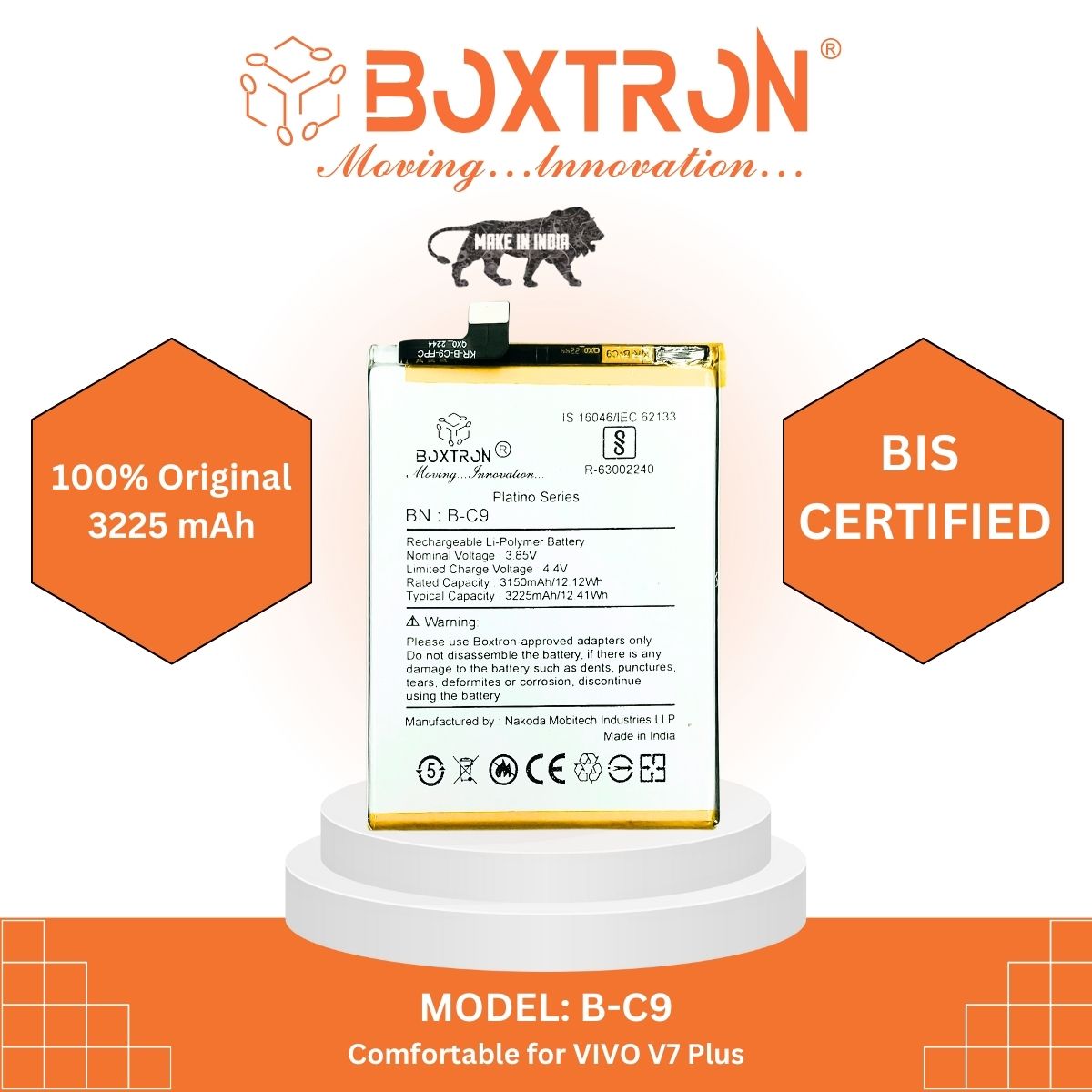 Boxtron B-C9 Battery Compatible for Vivo V7 Plus, 3225mAh Battery Capacity