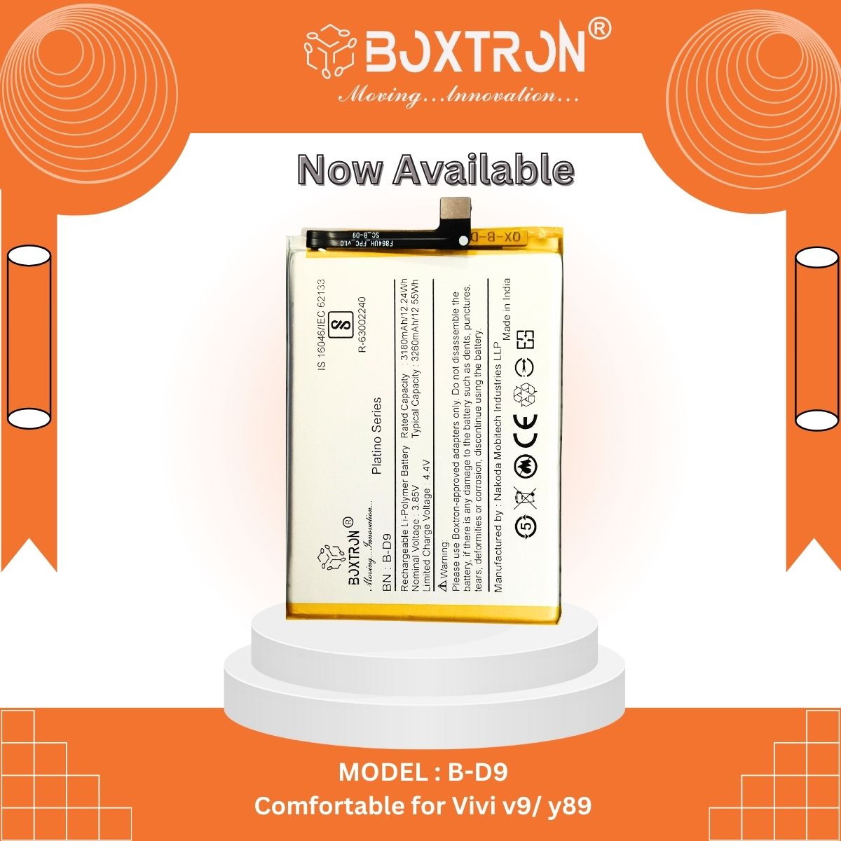 Boxtron B-D9 Battery for Vivo Vivo V9 Battery - 3260mAh Battery Capacity