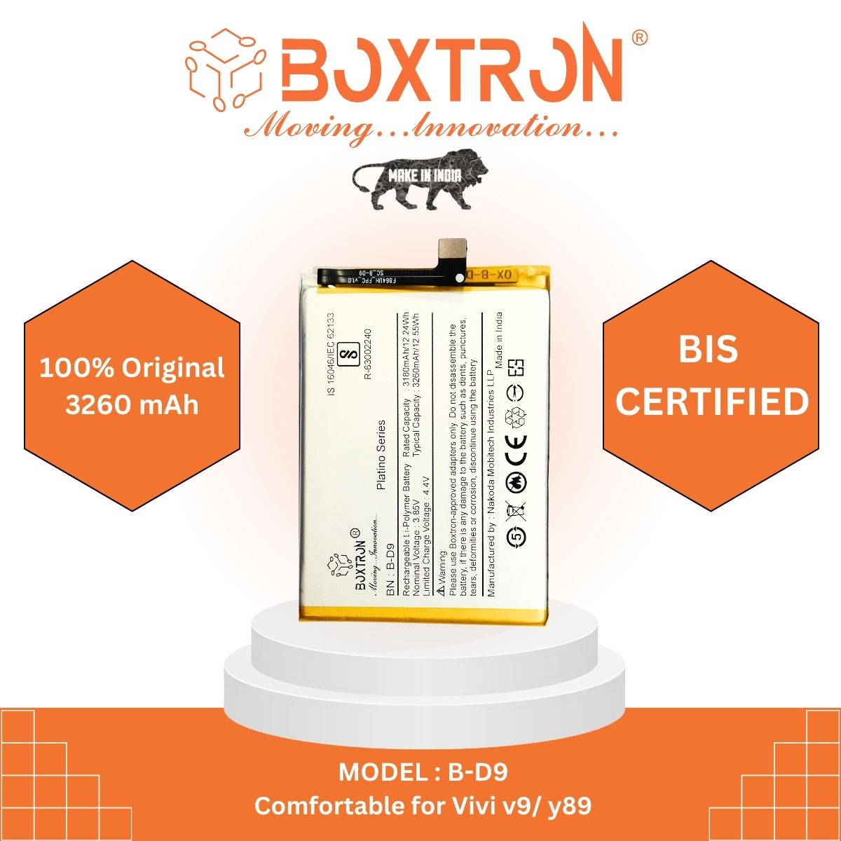 Boxtron B-D9 Battery for Vivo Vivo V9 Battery - 3260mAh Battery Capacity