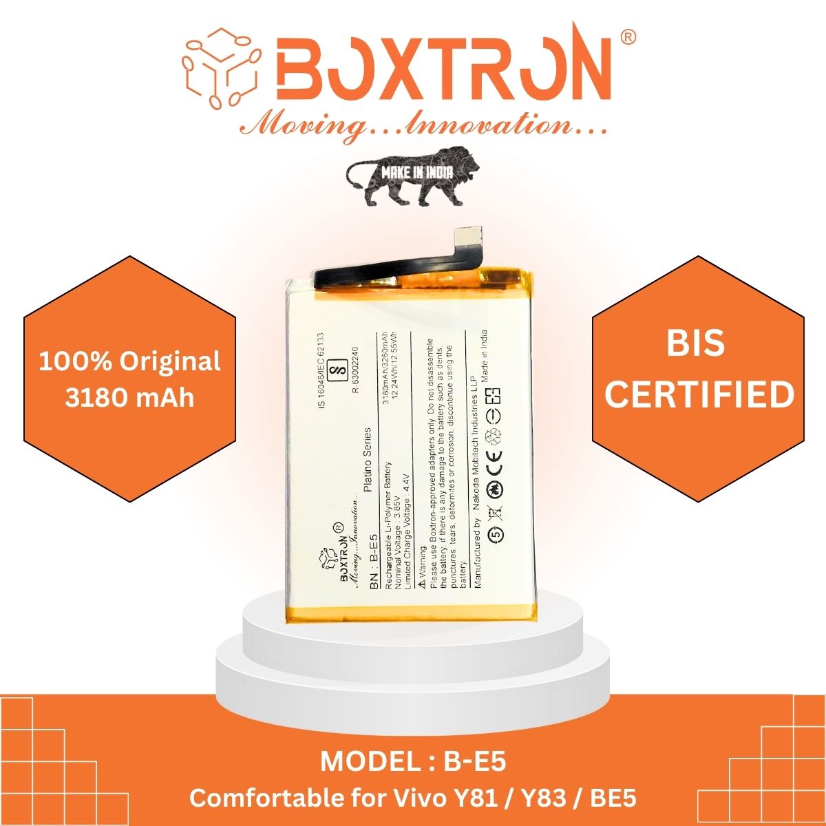 Boxtron B-E5 Battery Compatible to Vivo Y81 - 3260 Mah Battery Capacity