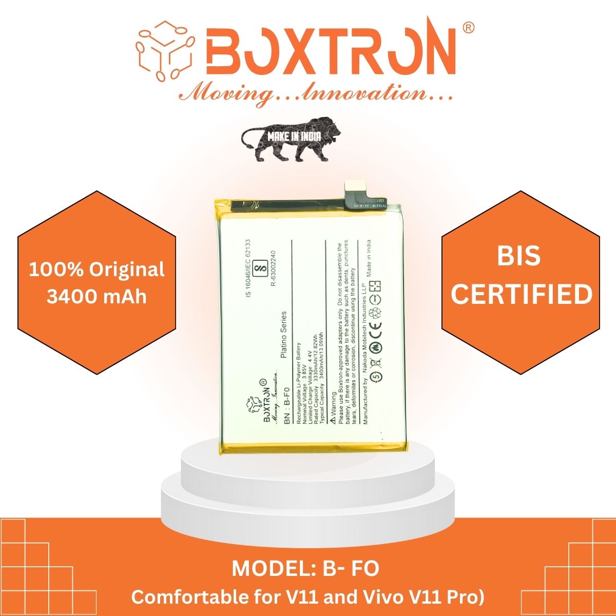 Boxtron B-F0 Battery Compatible For V11 Pro, 3400mAh Battery Capacity