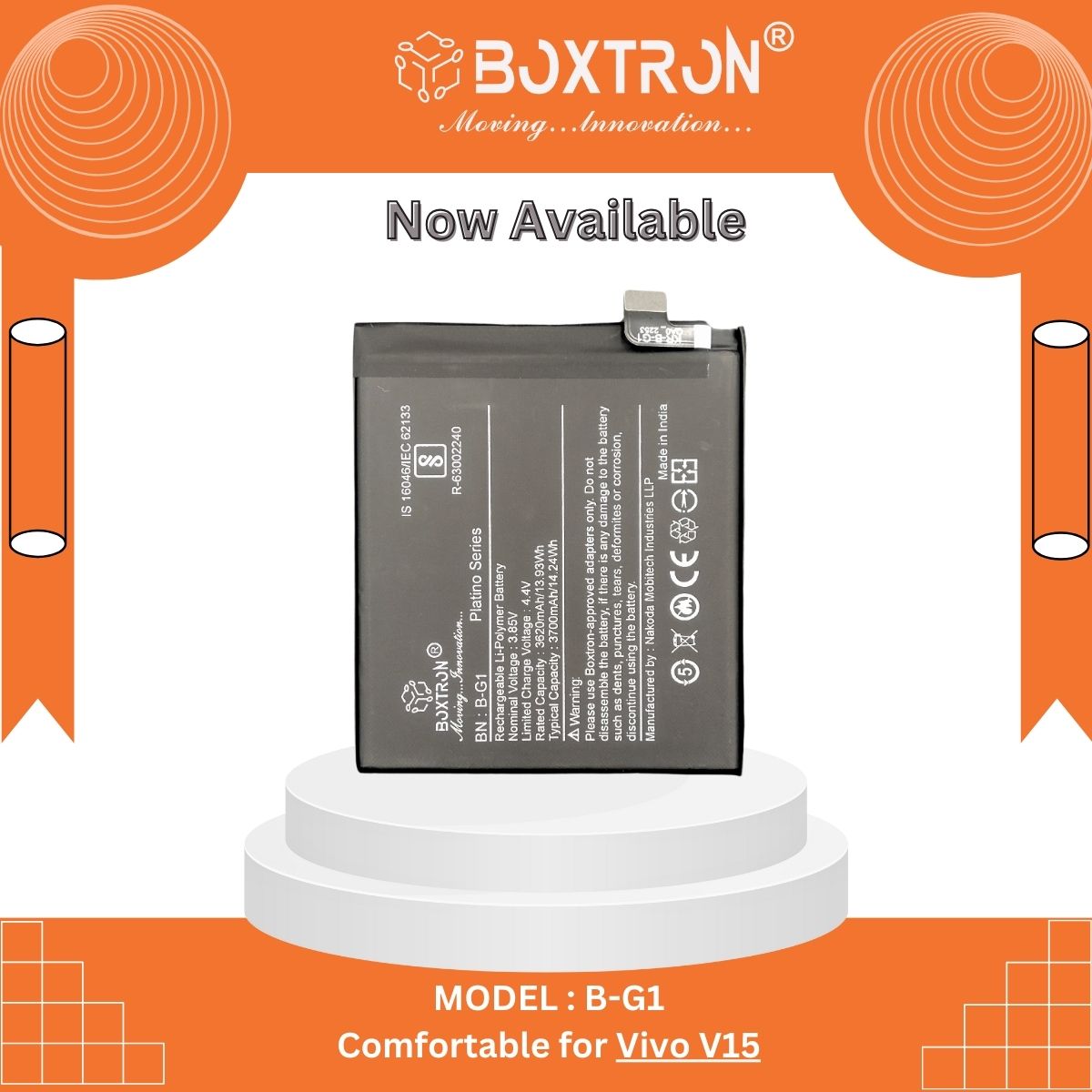 Boxtron B-G1 Battery Compatible for Vivo V15 - 3700 mAh Battery Capacity