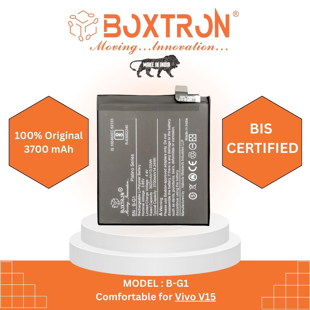 Boxtron B-G1 Battery Compatible for Vivo V15 - 3700 mAh Battery Capacity