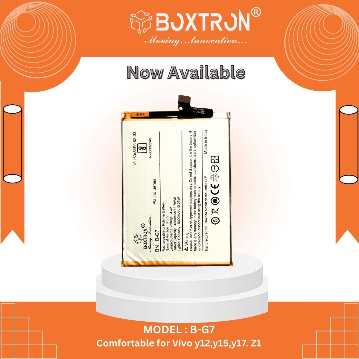 Boxtron B-G7 Battery Compatible for Vivo Y17 | vivo Y15 | vivo Y12 | Vivo Z1 pro & Vivo U10 - 5000mAh Battery Capacity