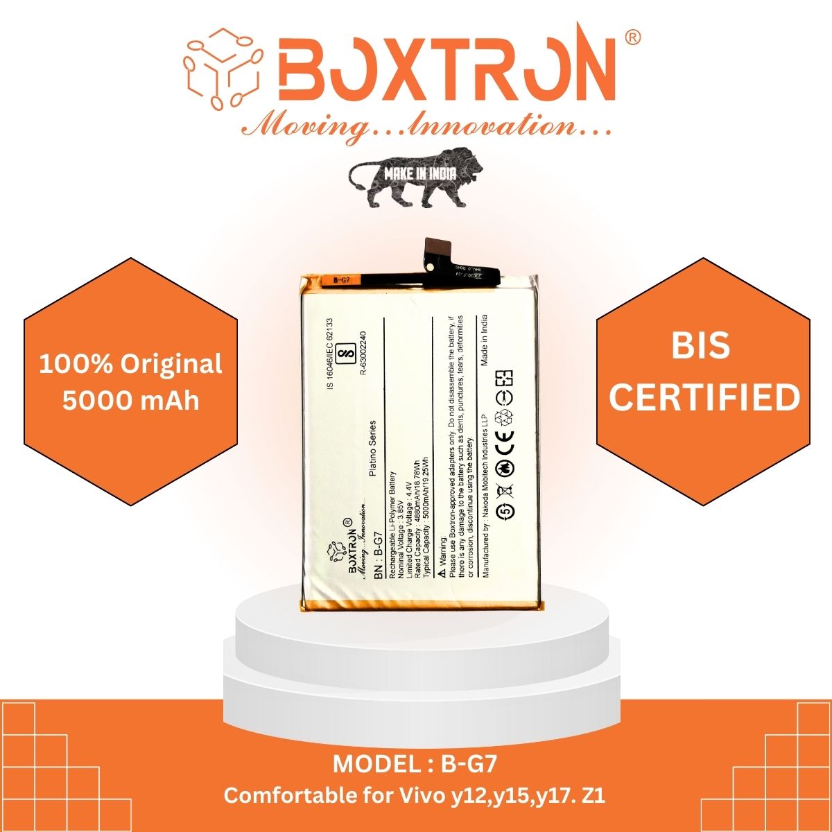 Boxtron B-G7 Battery Compatible for Vivo Y17 | vivo Y15 | vivo Y12 | Vivo Z1 pro & Vivo U10 - 5000mAh Battery Capacity