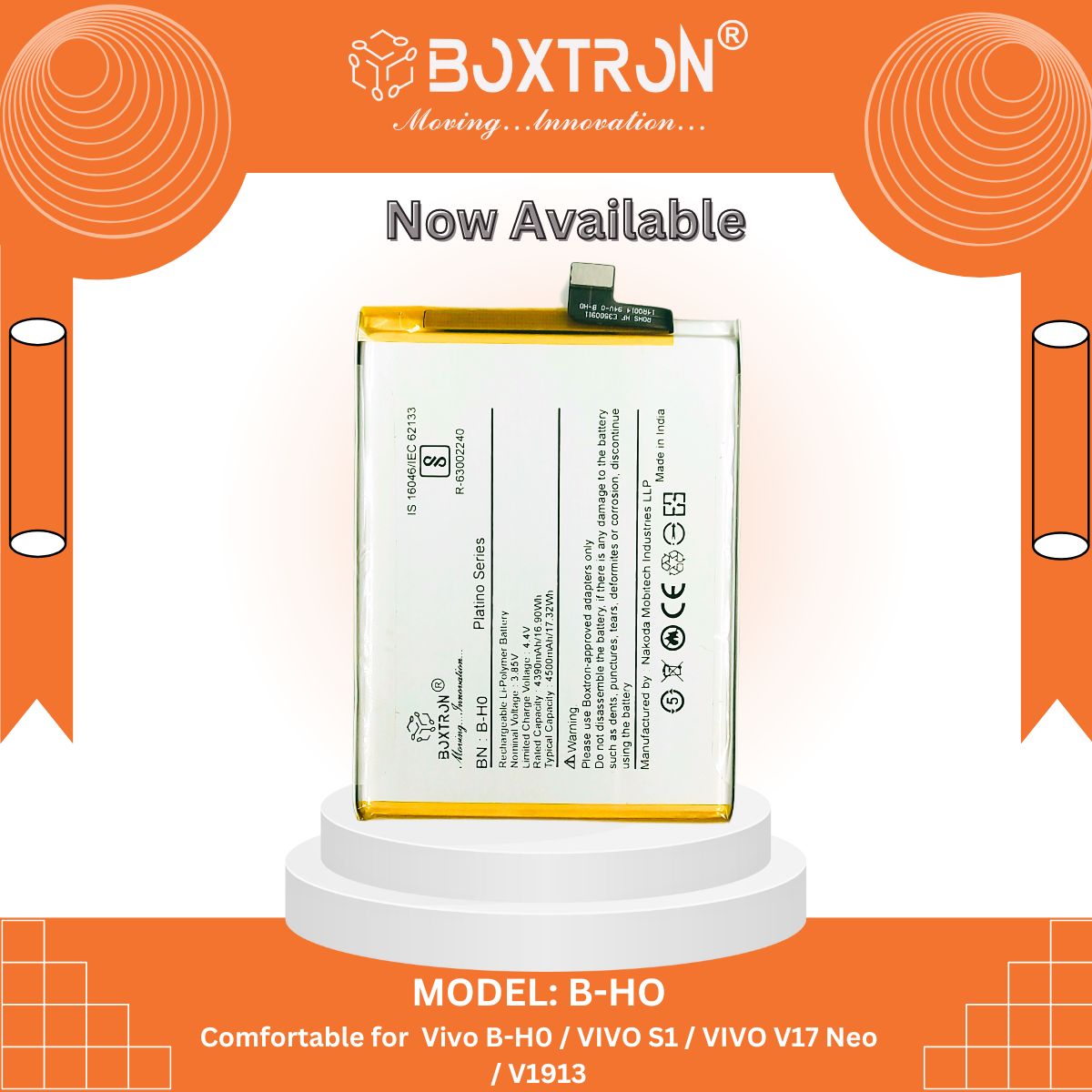 Boxtron B-H0 Battery Compatible for Vivo S1 / Vivo V17 Neo/Vivo V1913 - 4500mAh Battery Capaity