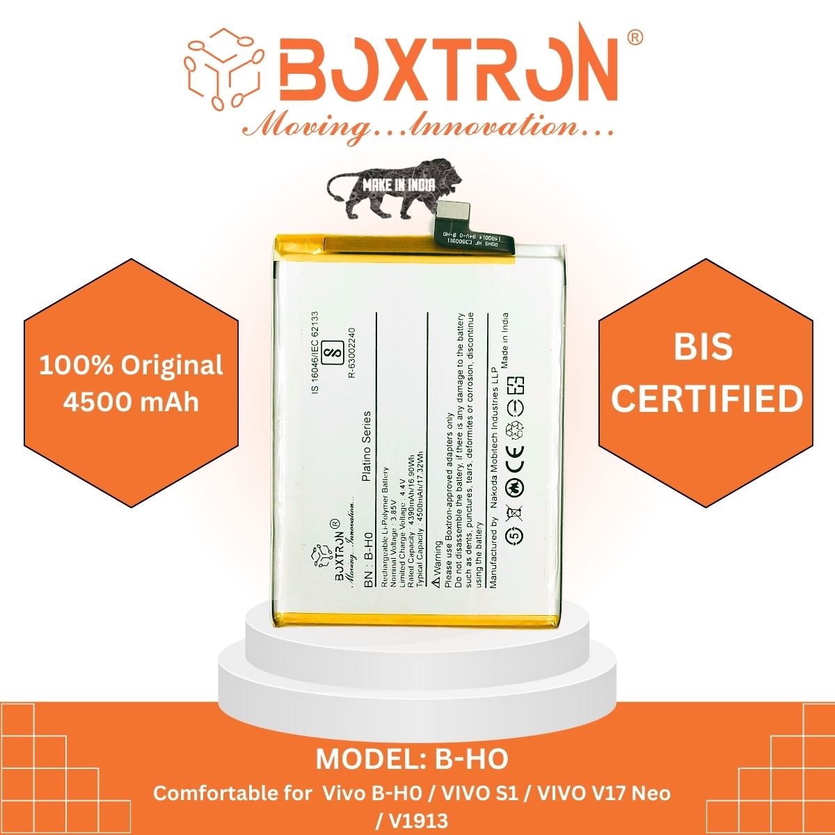 Boxtron B-H0 Battery Compatible for Vivo S1 / Vivo V17 Neo/Vivo V1913 - 4500mAh Battery Capaity