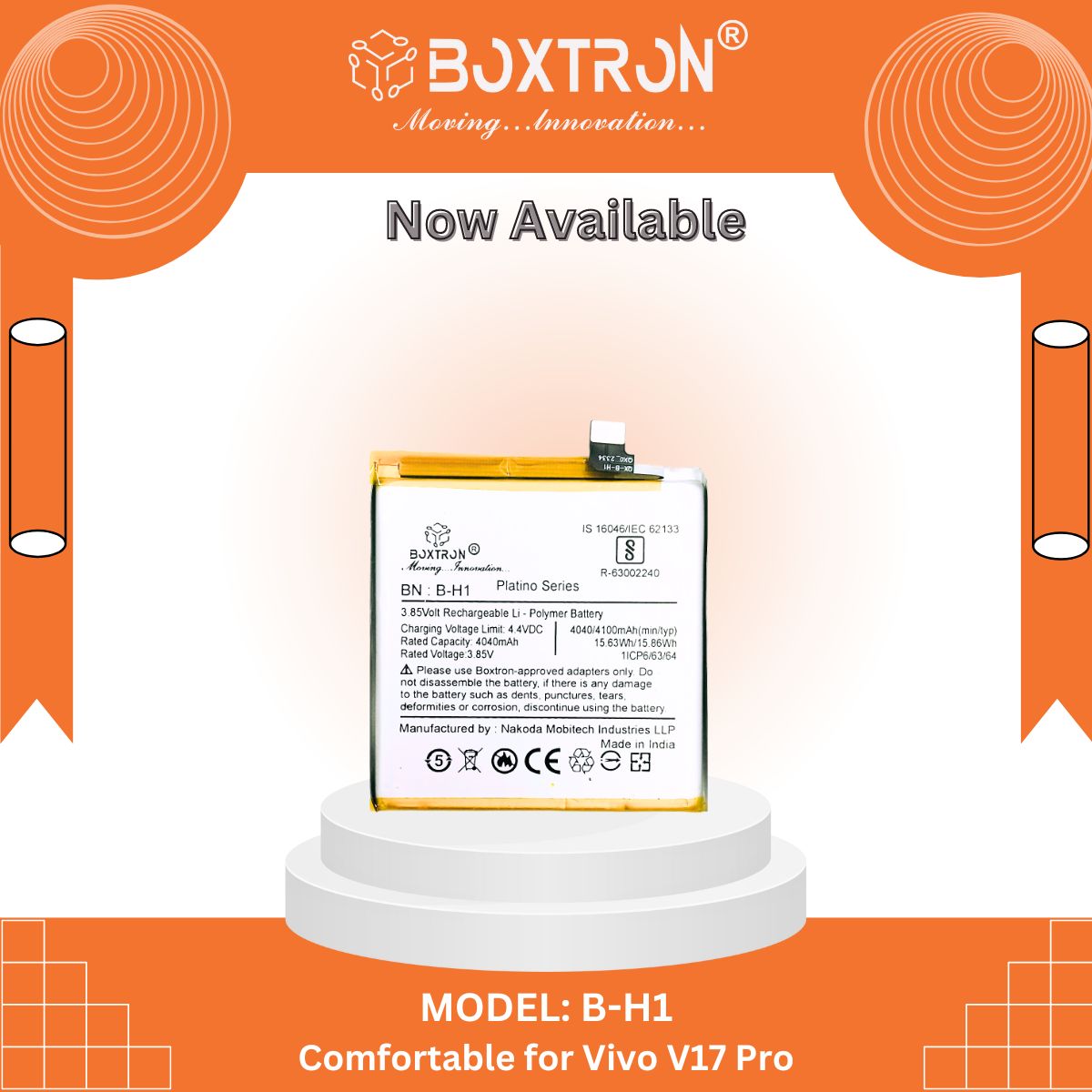 Boxtron B-H1 Battery Compatible For Vivo V17 Pro 4100mAh Battery Capacity