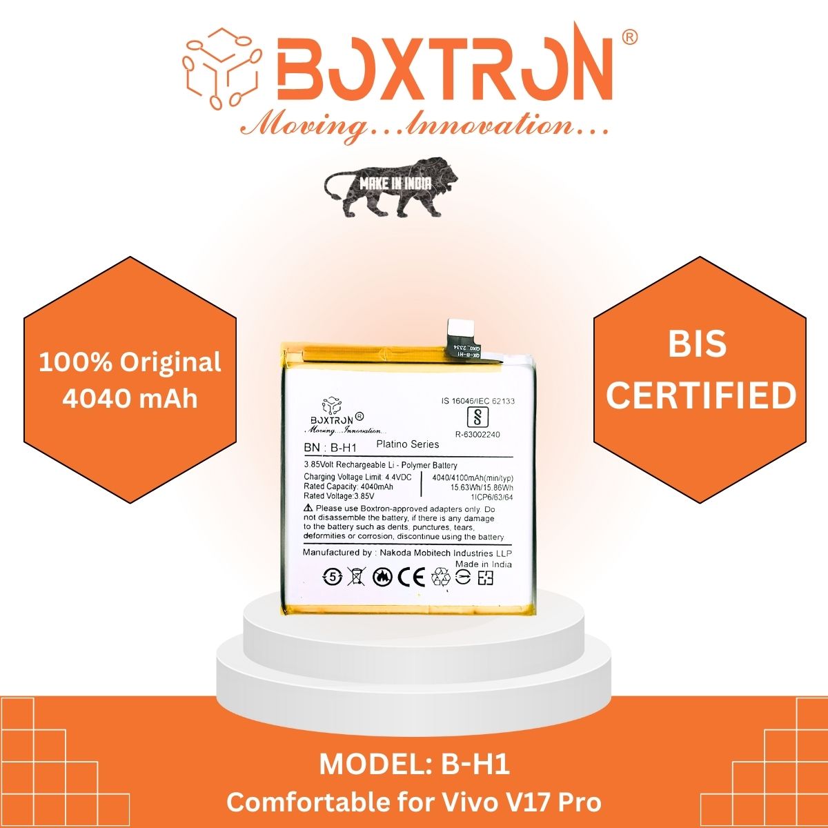 Boxtron B-H1 Battery Compatible For Vivo V17 Pro 4100mAh Battery Capacity