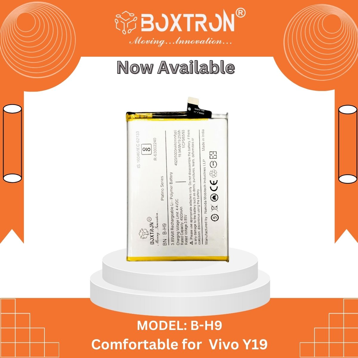 Boxtron B-H9 Battery Compatible for Vivo Y19 Mobile - 5000mAh Battery Capacity