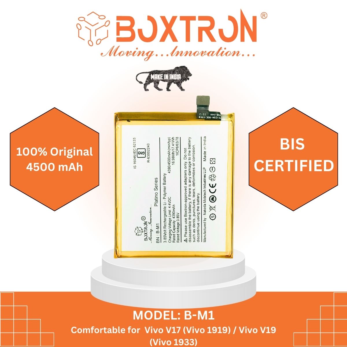 Boxtron B-M1 Battery Compatible For Vivo V17 / Vivo V19 - 4500 Battery Capacity