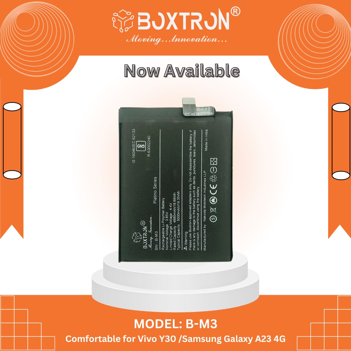 Boxtron B-M3 Battery Compatible For Vivo Y30 / Y50 - 5000mAh Battery Capacity