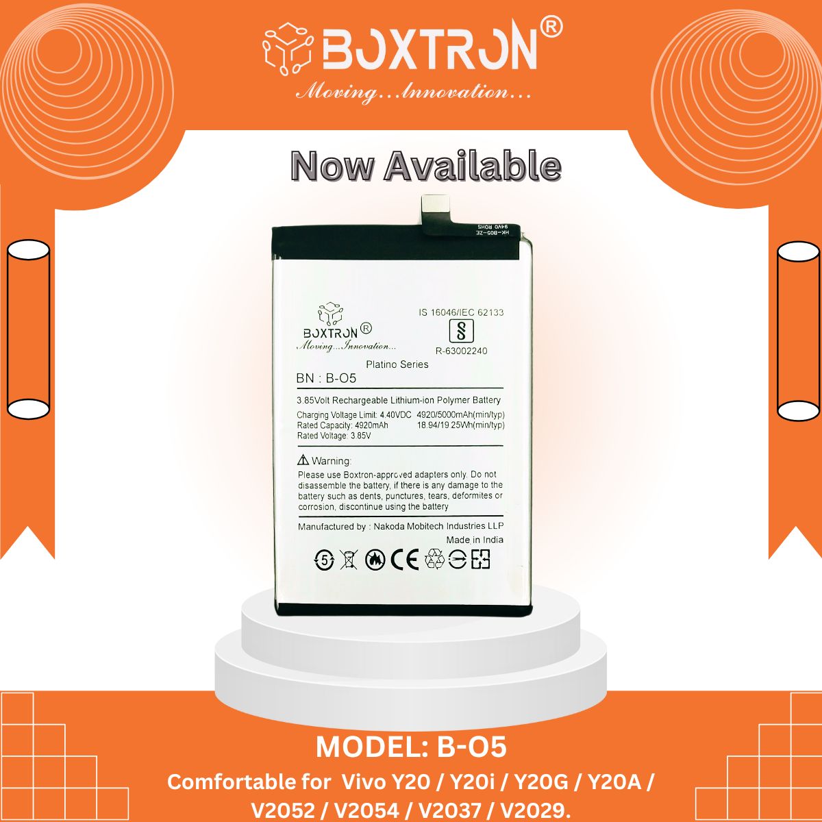 Boxtron B05 Battery Compatible for VIVO Y12s VIVO Y20 VIVO Y20S -5000mAh Battery Capacity